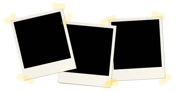 Vector illustration of 3 blank instant picture frames affixed with sticky tape