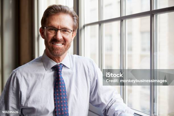 Senior Businessman In Shirt Smiling To Camera Close Up Stock Photo - Download Image Now