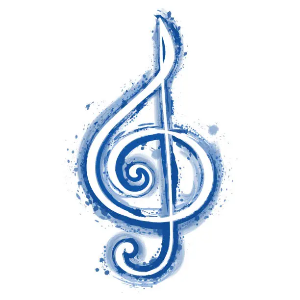 Vector illustration of watercolor sign treble clef for a musical concert poster