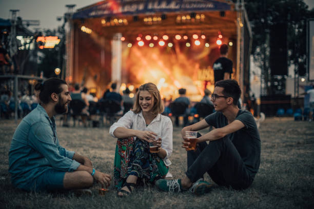 friends enjoying on concert - costume stage costume sunlight carnival imagens e fotografias de stock