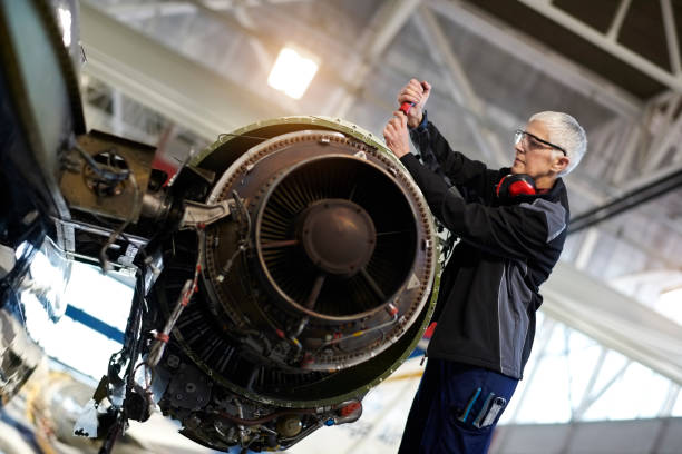 istock Aircraft mechanic in the hangar 904607448