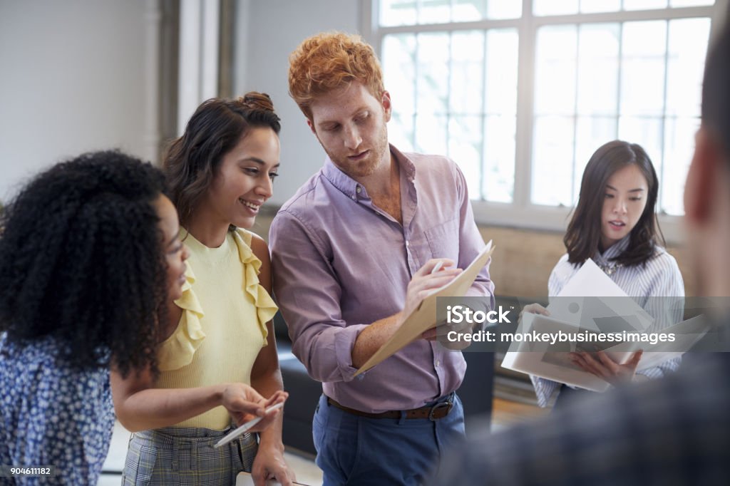 Young creatives discussing brainstorm ideas, close up 20-29 Years Stock Photo