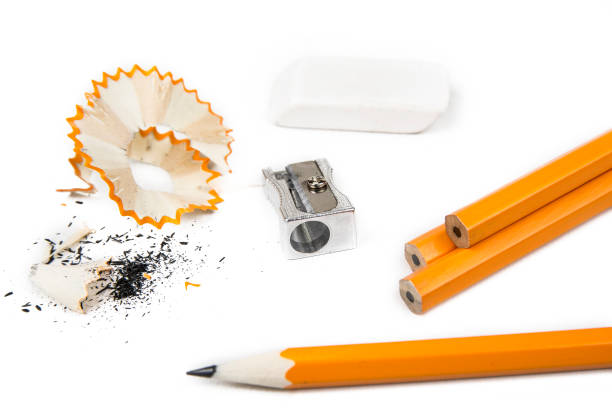 istock Pencil with pencil shavings and  sharpener with eraser 904612300