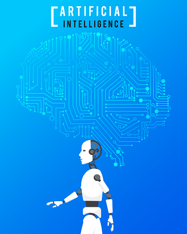 Artificial intelligence (AI) with high technology on blue background
