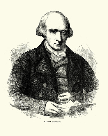Vintage engraving of Warren Hastings an English statesman, was the first Governor of the Presidency of Fort William, the head of the Supreme Council of Bengal, and thereby the first de facto Governor-General of India from 1772 to 1785.