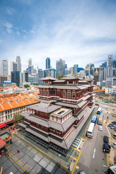 istock Buddha Tooth Relic Temple and Singapore Skyline 904627440