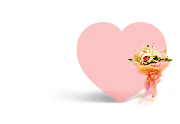 Flower bouquet with pink heart on white background