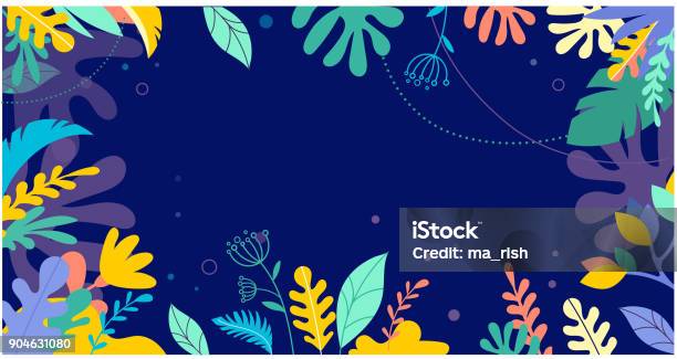 Colorful Vibrant Colors Palm Leaves Background Tropical Illustration Jungle Foliage Stock Illustration - Download Image Now