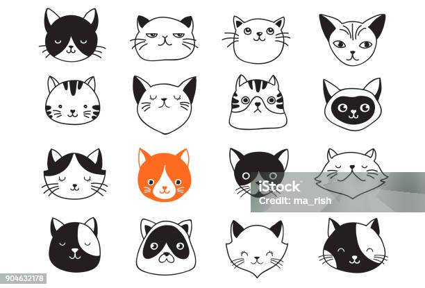 Cats Collection Of Vector Icons Hand Drawn Illustrations Stock Illustration - Download Image Now