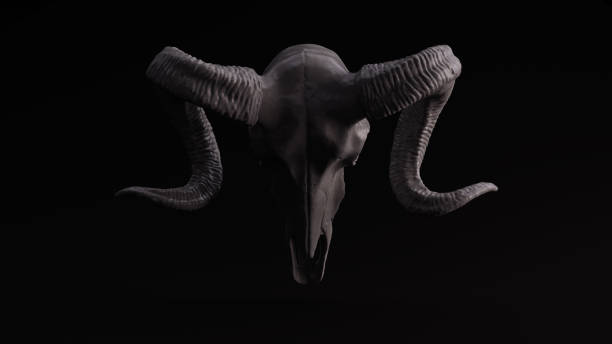 Grey Sculpted Ram Skull Grey Sculpted Ram Skull 3d illustration 3d rendering satan goat stock pictures, royalty-free photos & images