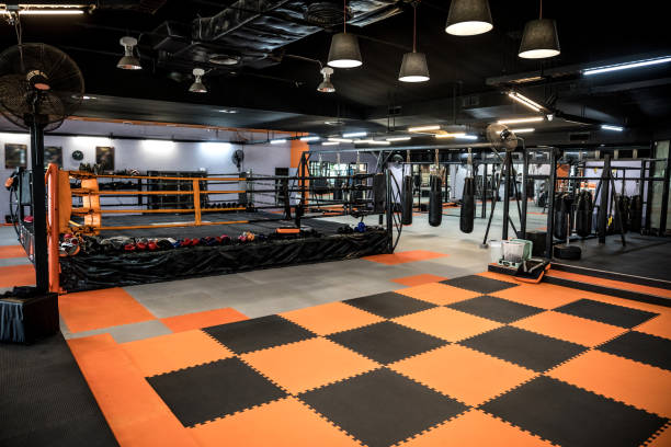 Brand new modern boxing gym club in Bangkok - Thailand Brand new modern boxing gym club in Bangkok - Thailand boxing gym stock pictures, royalty-free photos & images