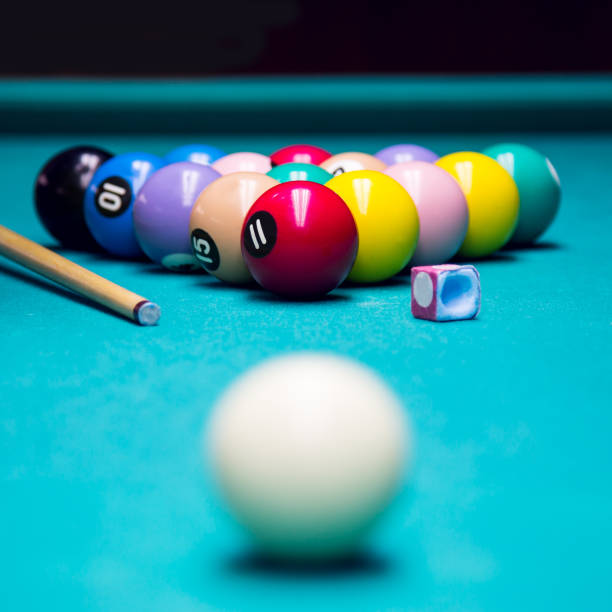 istock Billiard balls in a green pool table 904642138