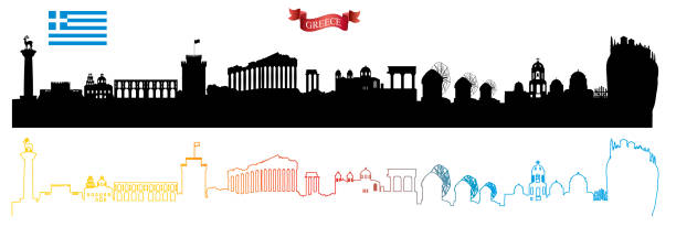 Greece Skyline Vector Greece Skyline crete cartoon stock illustrations