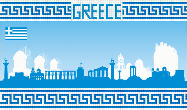 Greece Skyline Vector Greece Skyline crete cartoon stock illustrations