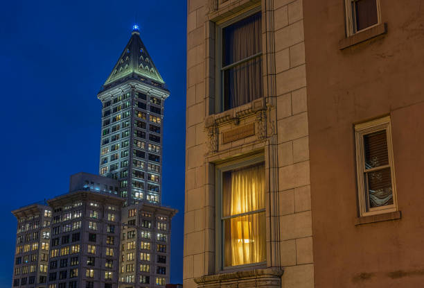 Smith Tower and walrus facade of Arctic Building. Seattle, USA stock photo