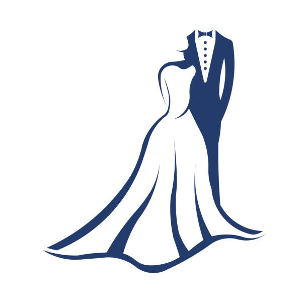 ilustraciones, imágenes clip art, dibujos animados e iconos de stock de ilustración de vector de pareja boda - formal