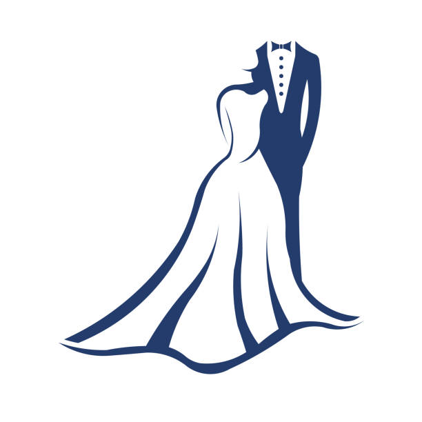 ilustrações de stock, clip art, desenhos animados e ícones de wedding couple vector illustration - bride wedding fashion evening gown