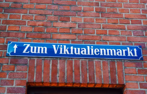 Street sign of Viktualienmarket in Munich city, Bavaria, Germany