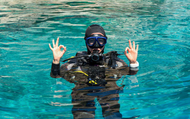 istock Female Scuba Diver shows double OK sign 904662822