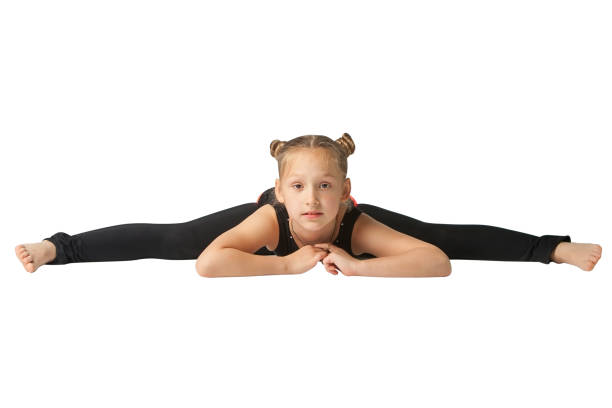 beautiful flexible woman doing yoguna white background
