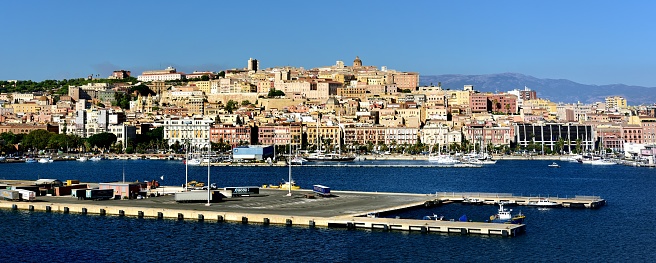 Modern port and town of Cagliari, Italy in September 2017