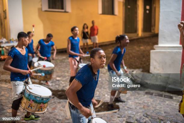 Young Members Of Drummer School At Historic Center Pelourinho In Salvador Stock Photo - Download Image Now