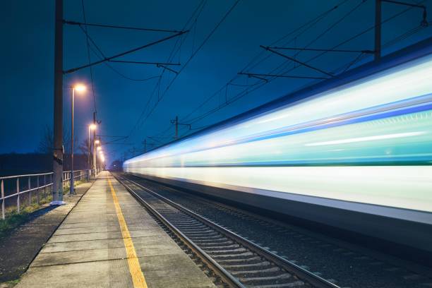 istock Light trail of the train 904679872