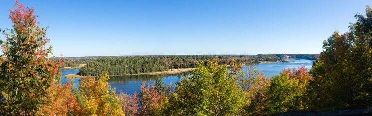 This panorama was taken by the Westgate Scenic Overlook at Michigan. The river below is the Loud Dam Pond.