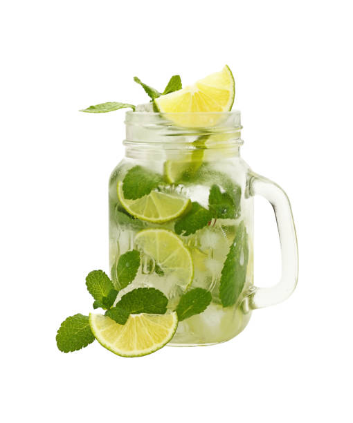 istock Close up mason jar of mojito isolated on white 904688302