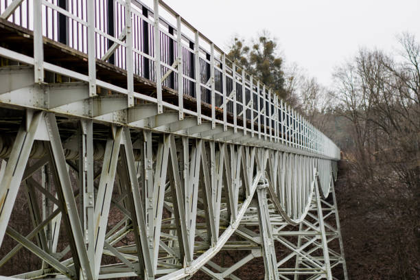 istock A bridge over a river built from a truss. Bridge, truss joined by rivets in old technology on the river. Winter campery. 904689000