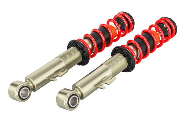 set di ammortizzatori per auto, rendering 3d isolato su sfondo bianco - shock absorber foto e immagini stock