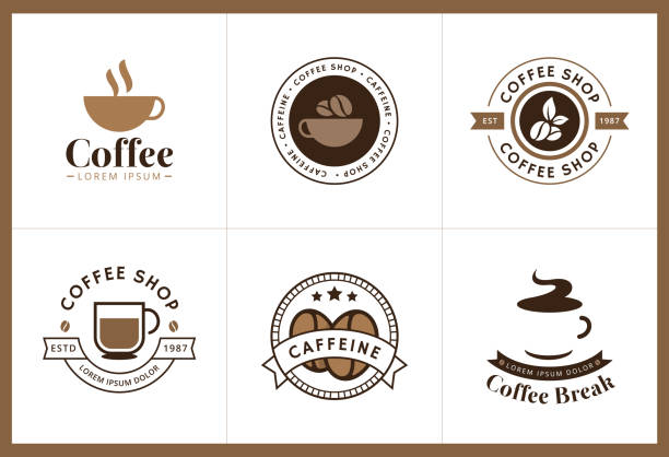 ilustraciones, imágenes clip art, dibujos animados e iconos de stock de conjunto de icono de café y etiqueta - coffee circle coffee bean label