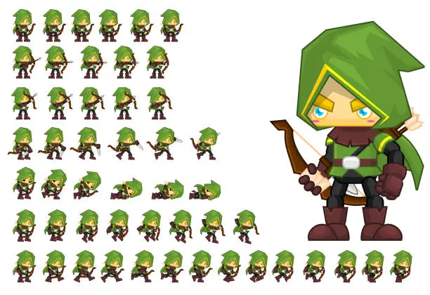 Vector illustration of Archer Character Sprites