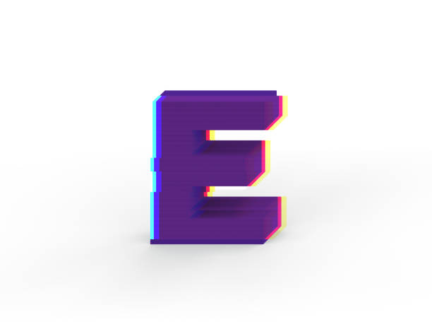 istock 3D realistic glitch uppercase letter E with soft shadow isolated on white background - Path selection on file 904715406