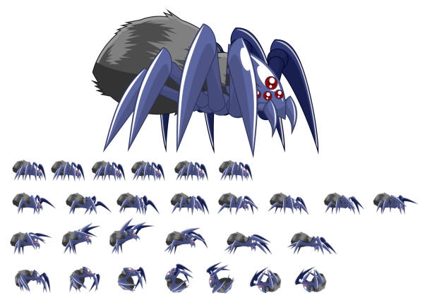 Spider Sprites Animated spider sprites for creating adventure video games spider on flower stock illustrations