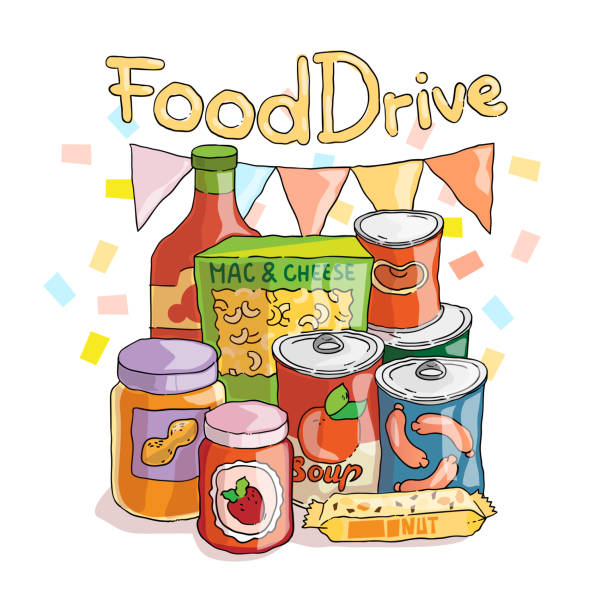 Food Drive non perishable food charity movement Food Drive non perishable food charity movement, vector badge logo illustration holiday food drive stock illustrations