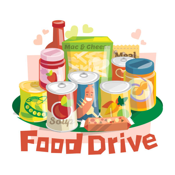 Food Drive non perishable food charity movement Food Drive non perishable food charity movement, vector badge logo illustration holiday food drive stock illustrations