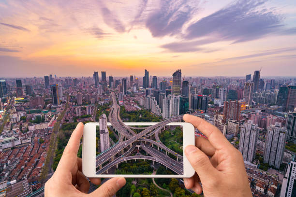 shanghai skyline sunset - urban bridge imagens e fotografias de stock