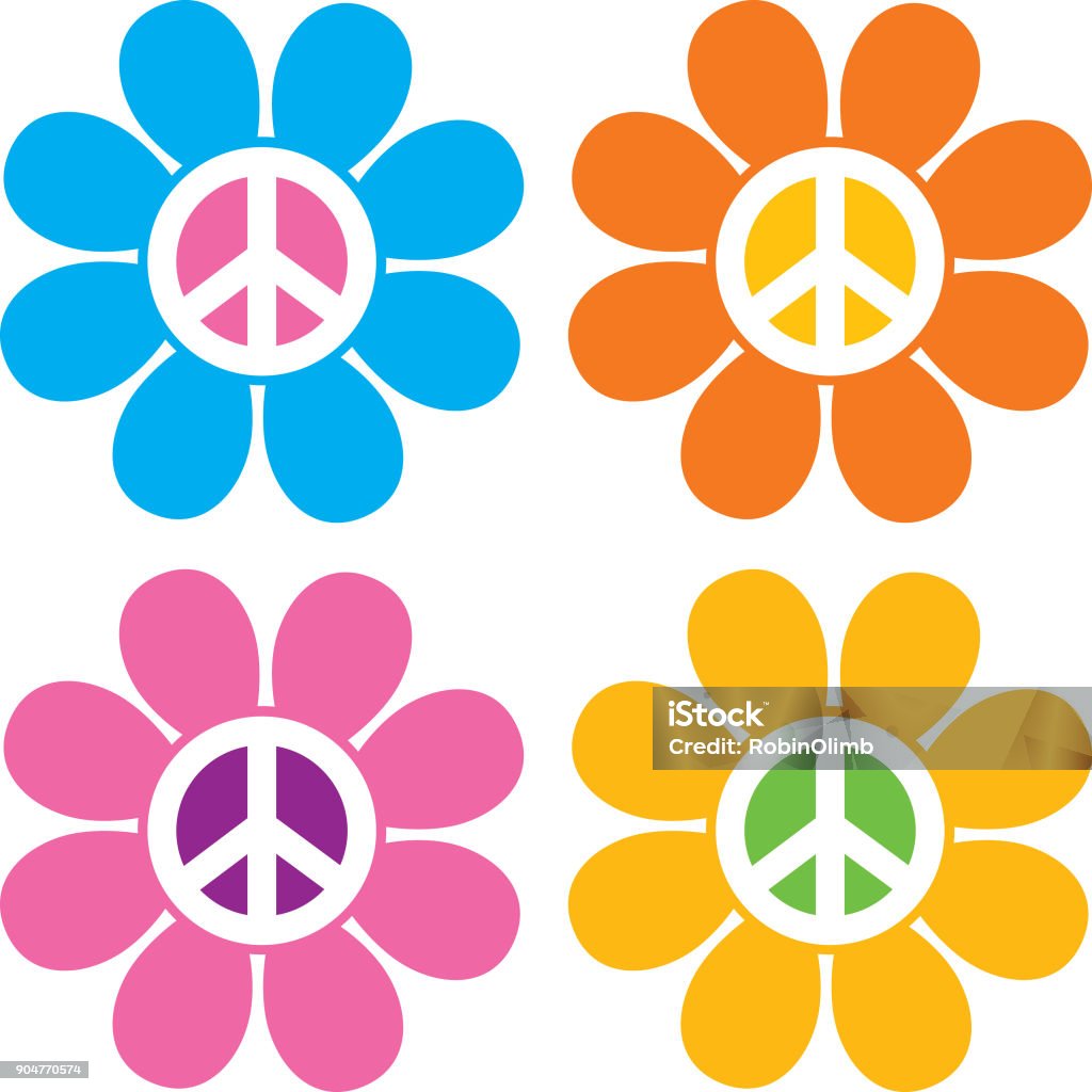 Peace Sign Flower Icons Vector illustration of four colorful hippie flowers. Hippie stock vector