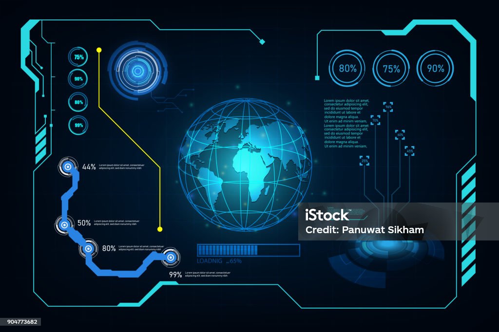 abstract hud ui gui futuro futuristico schermo sistema sfondo di progettazione virtuale - arte vettoriale royalty-free di Circuito automobilistico