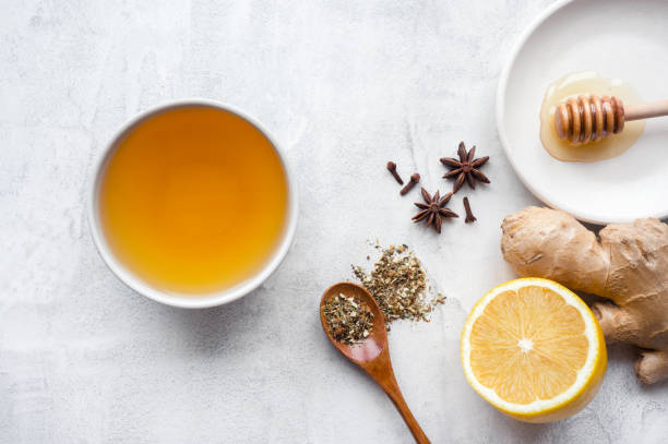 Hot herbal ginger tea. stock photo