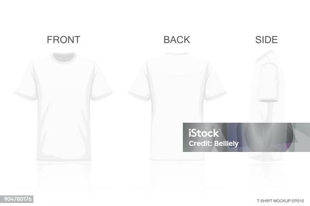 White Tshirt Isolated On Gray Background Front Side Back View For Your Creative Design Pattern On Shirt Mockup For Presentaion Advertising Illustration Vector Stock Illustration - Download Image Now