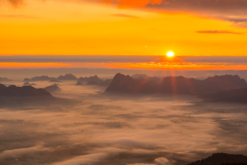 Sunrise And Mist On Mountain, Phu Kradueng National Park, Loei Province, thailand