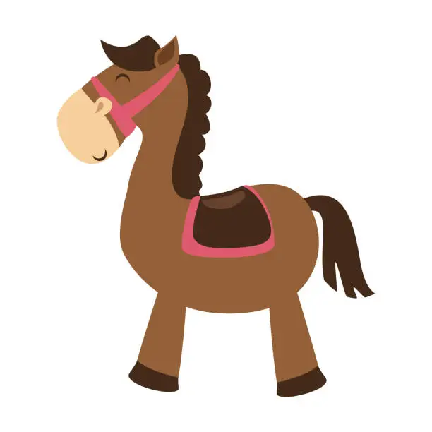Vector illustration of cute horse toy isolated icon