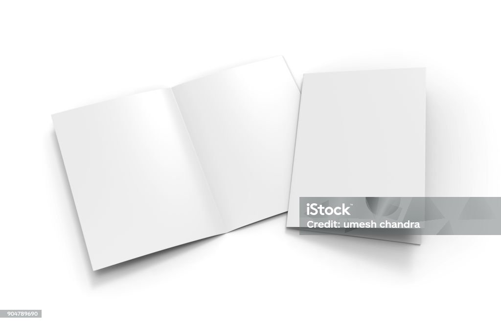 A3 A4 A5 half-fold or by-fold brochure blank white template for mock up and presentation design. 3d illustration A3 A4 A5 half-fold or by-fold brochure blank white template for mock up and presentation design. Template Stock Photo