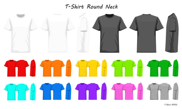 ilustrações de stock, clip art, desenhos animados e ícones de t-shirt round neck color collection set for your design , mockup advertising , blank for printing , vector illustration , whit black grey red orange yellow green blue purple pink color - t shirt shirt pink blank