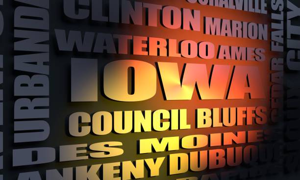 Iowa cities list Image relative to usa travel. Iowa state cities list. 3D rendering davenport iowa stock pictures, royalty-free photos & images