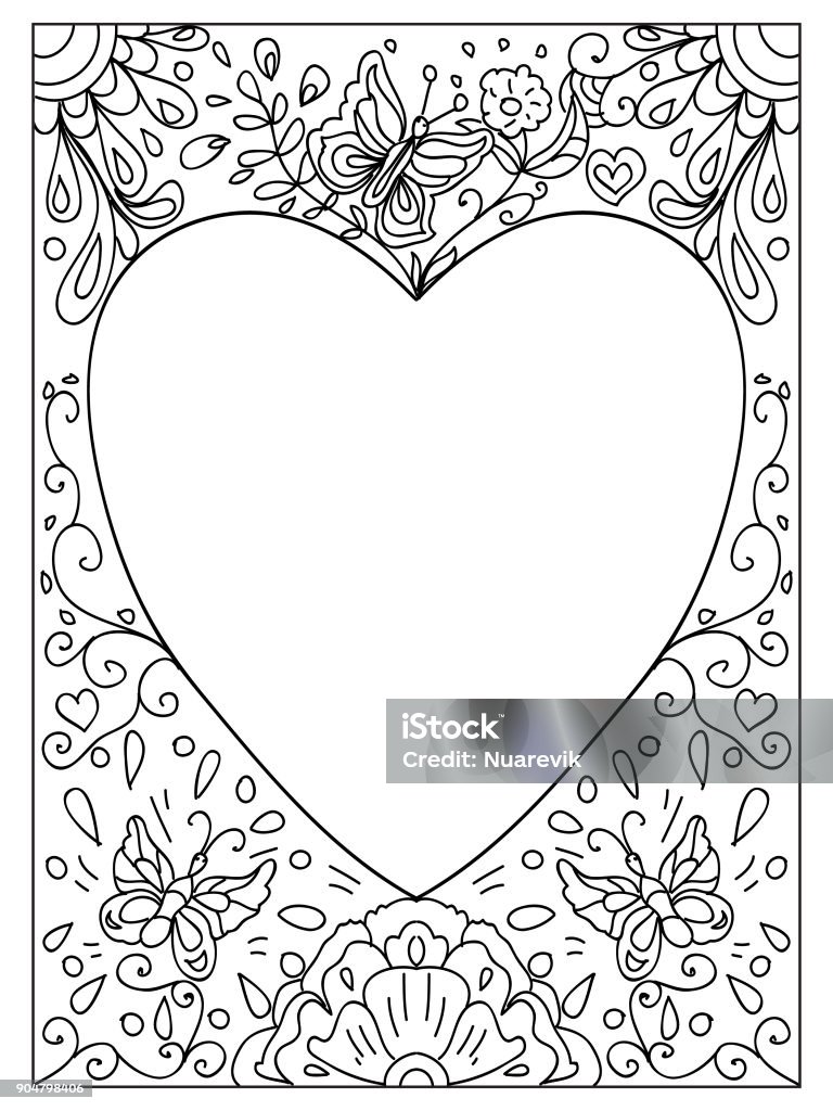 Valentine I love you Quote adult coloring page Coloring Book Page - Illlustration Technique stock illustration