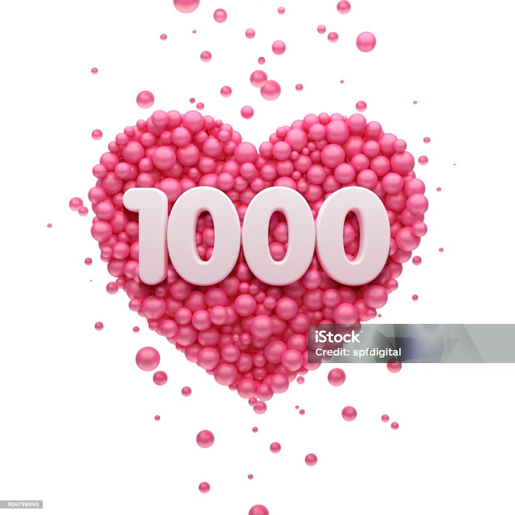 1k Or 1000 Followers Thank You Pink Heart And Red Balloons Ball 3d ...