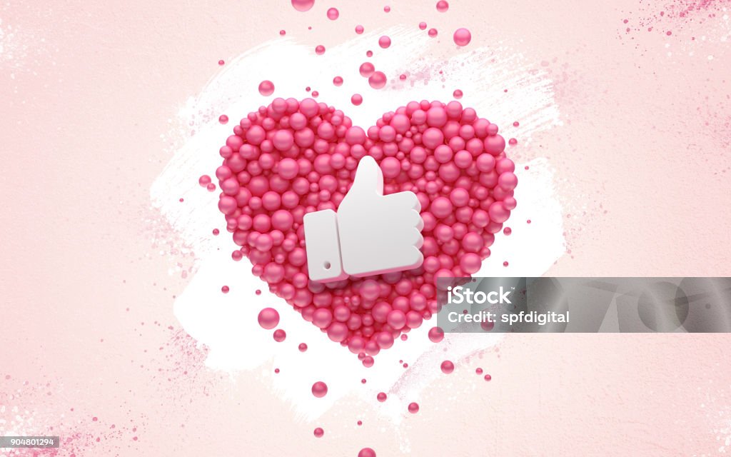 Followers thank you Pink heart and red balloons, ball. 3D Illustration for Social Network friends, followers, Web user Thank you celebrate of subscribers or followers and likes. Beauty Stock Photo